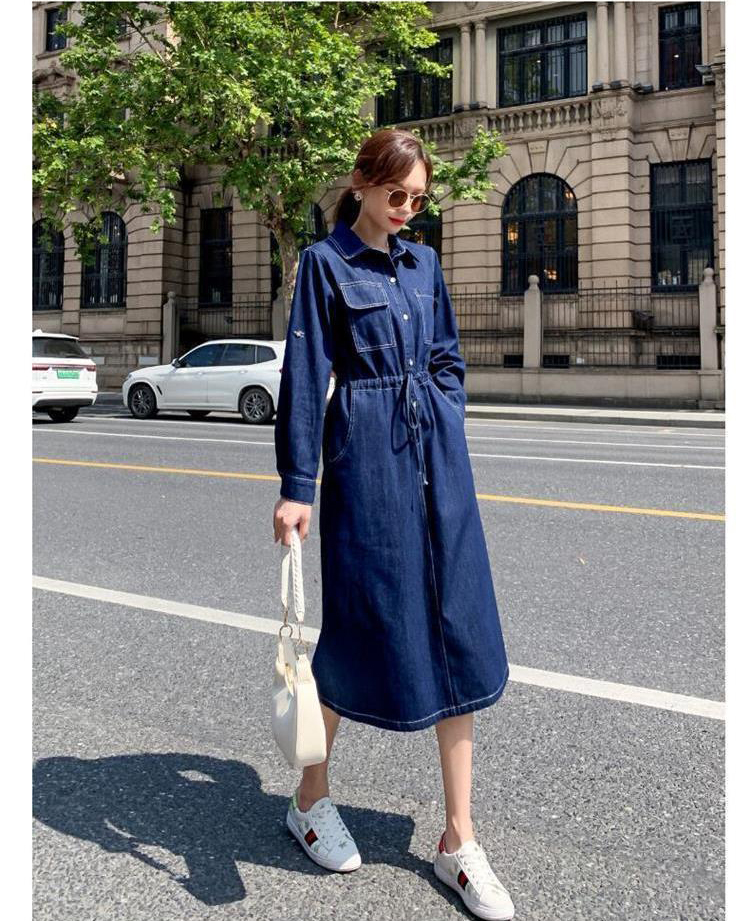 ĐẦM JEAN DENIM XÒE CỔ SƠ MI EO RÚT - N25
